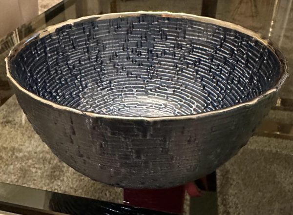 Blue Glass Bowl with Silver Rim - Image 3