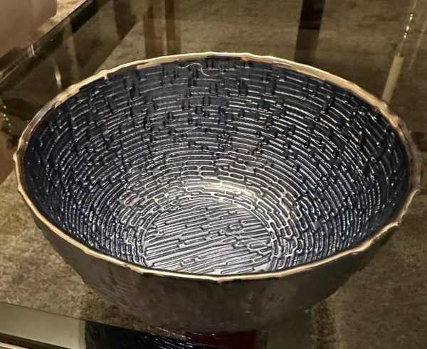 Blue Glass Bowl with Silver Rim - Image 2