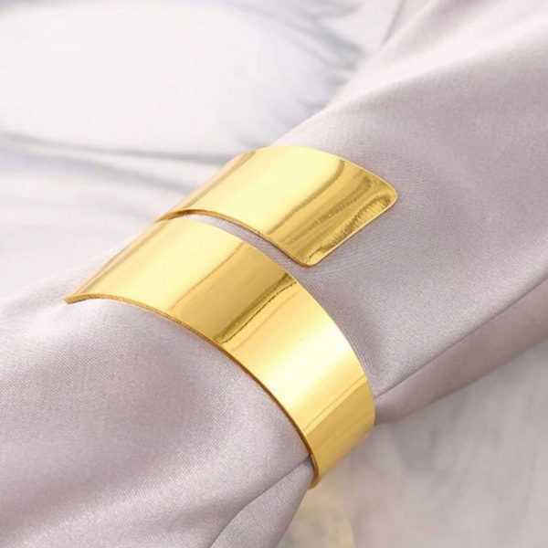 Gold Double band napkin rings (Set of 10) with napkin