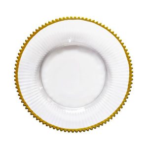 Clear ribbed charger plate with gold rim
