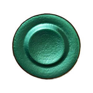 Green glass charger plate with gold rim